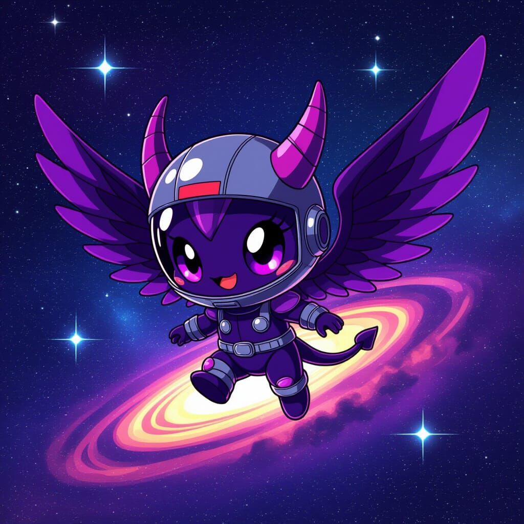 Chibi Demon in Space: Anime-Inspired Art