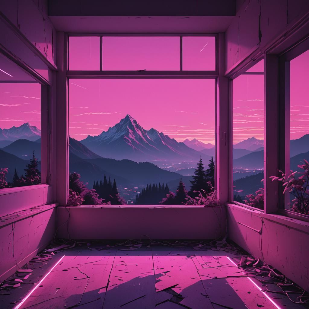 Synthwave Building Integrated with Nature at Dawn