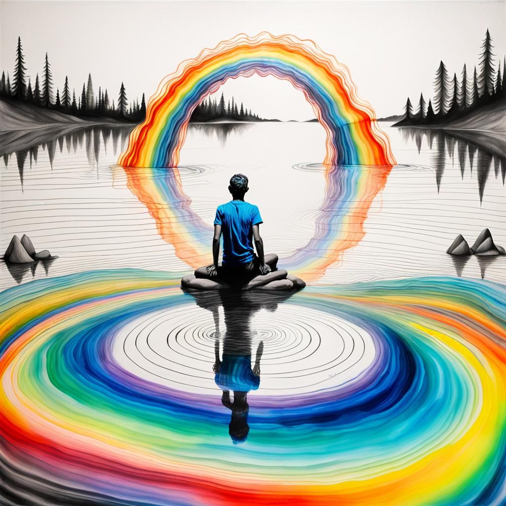 Colorful Non-Newtonian Lake as Surreal Child's Drawing