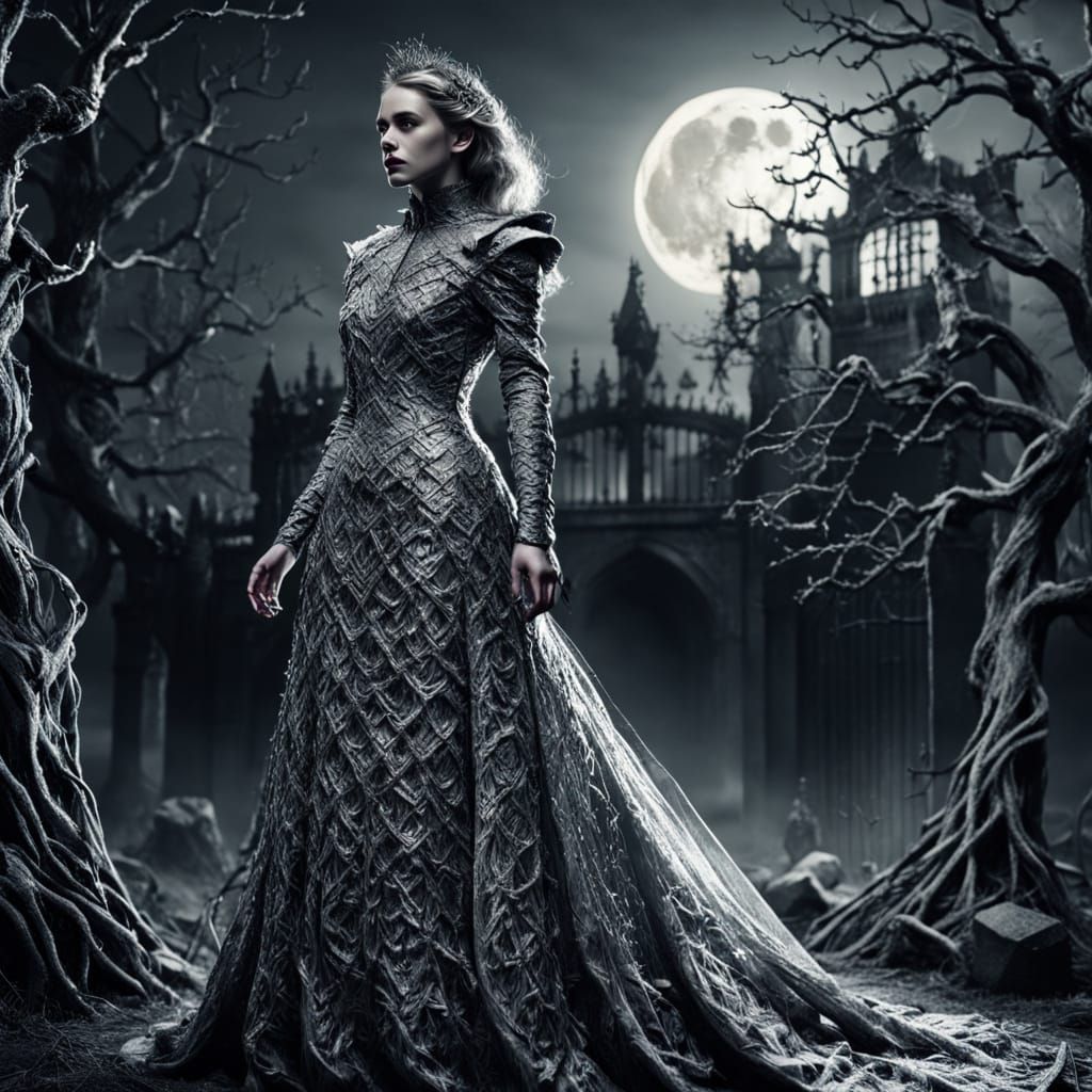 Elegant Knight Stands Guard in Moonlit Graveyard