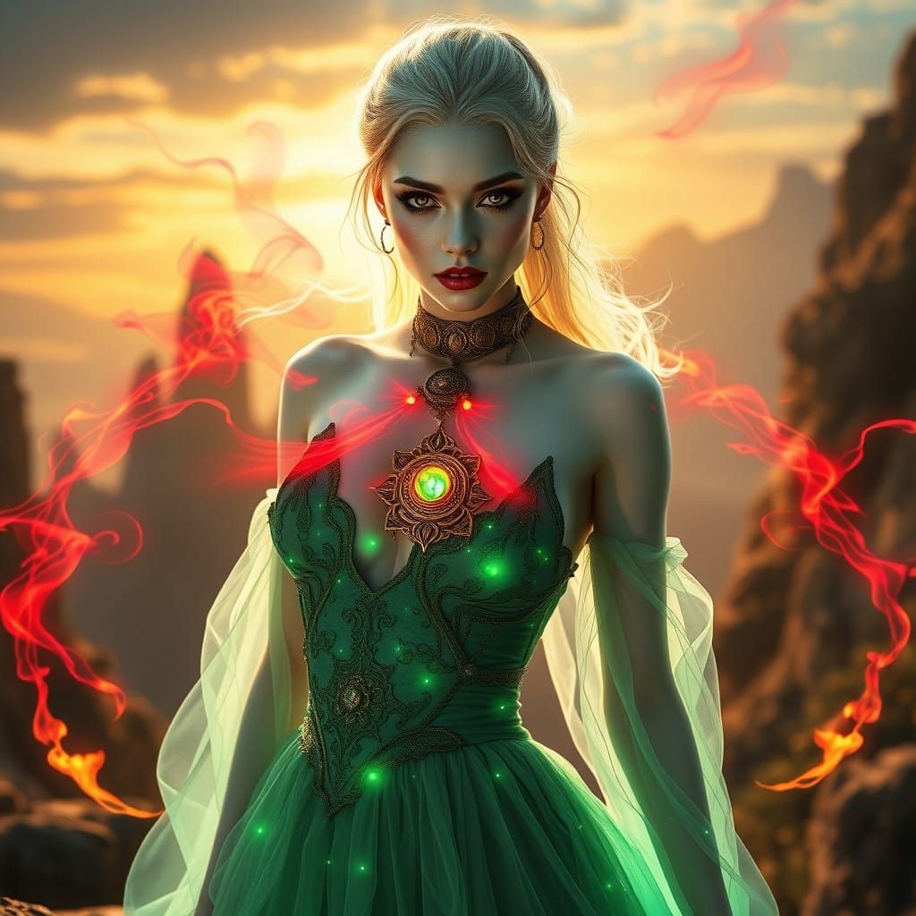 Ethereal Gothic Goddess in Ancient Amulet Radiating Mystic P...