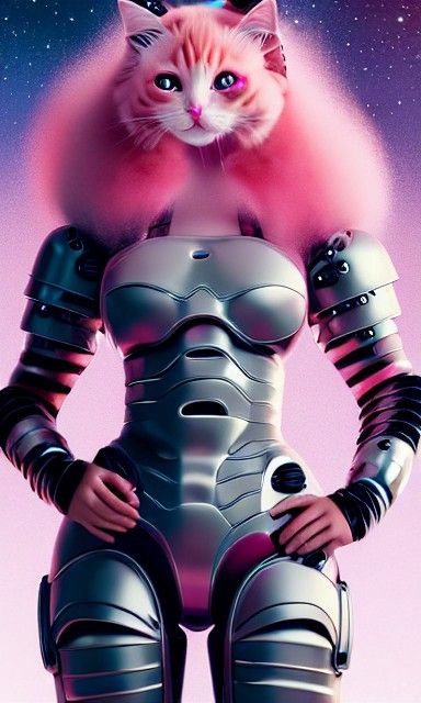 Curvy Catgirl in Space Armor, Detailed 8k Portrait