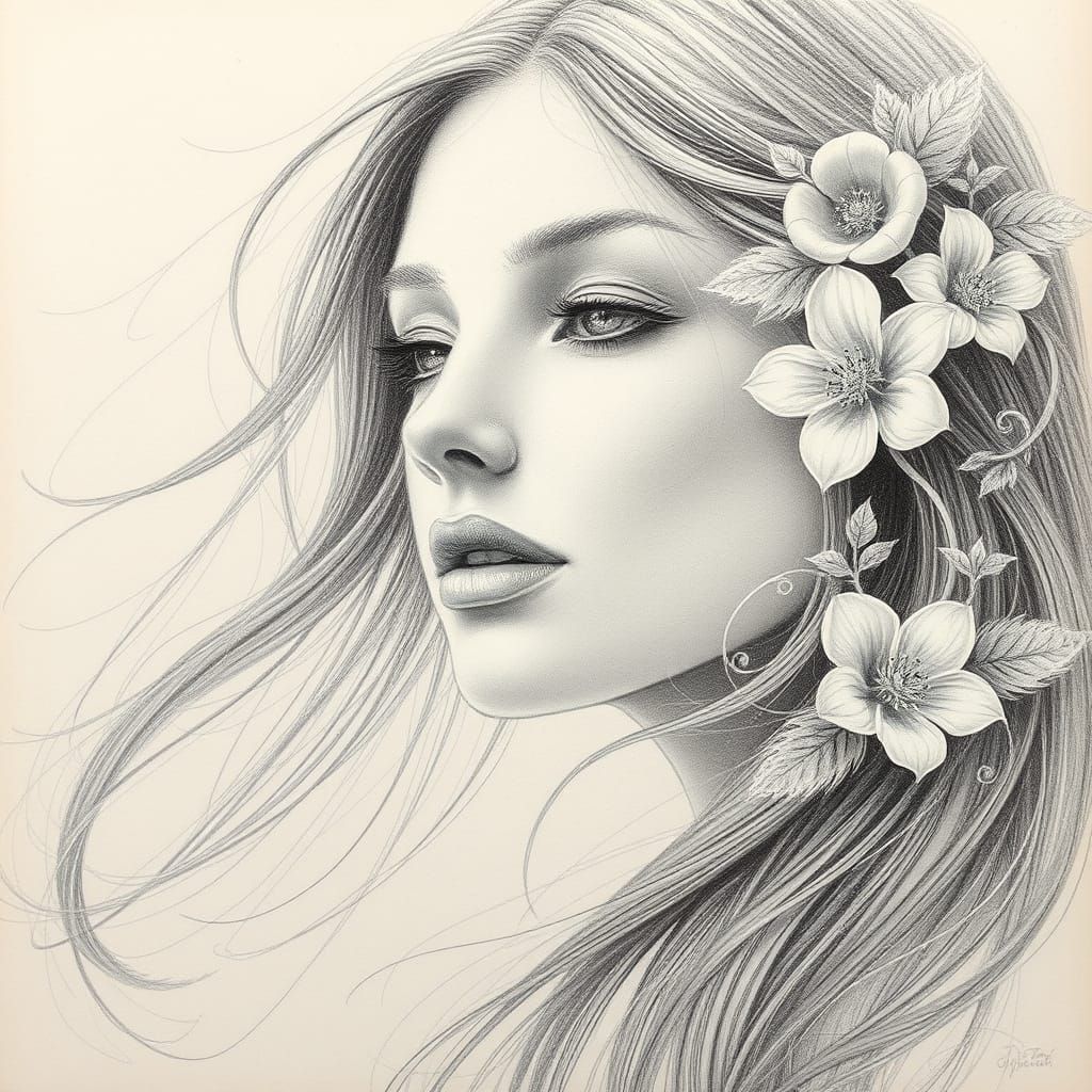 Ethereal Portrait of a Woman in Silverpoint Artistry