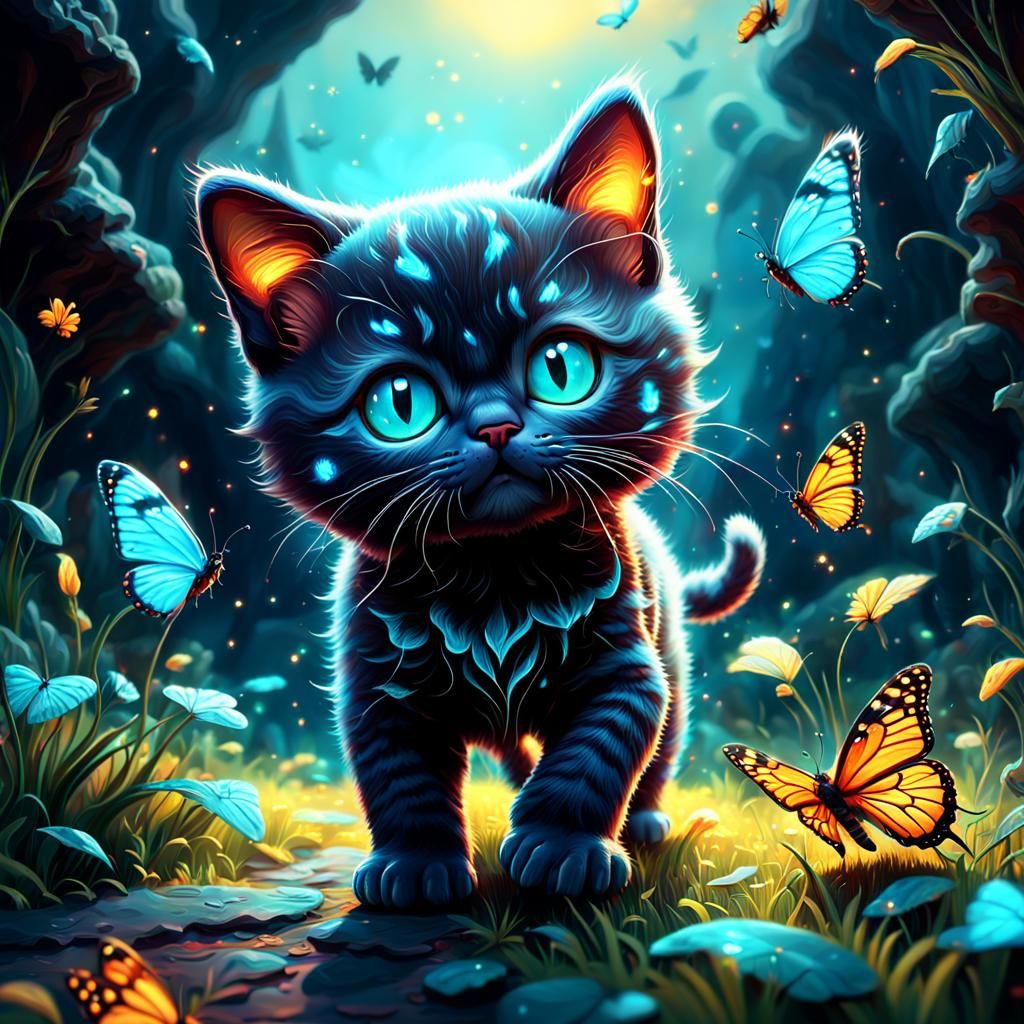 kitten with  butterflies