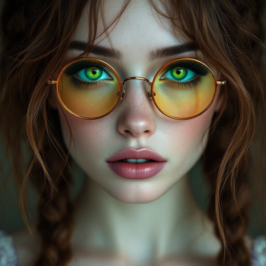 Surreal Dreampunk Beauty with Deep Emerald Eyes