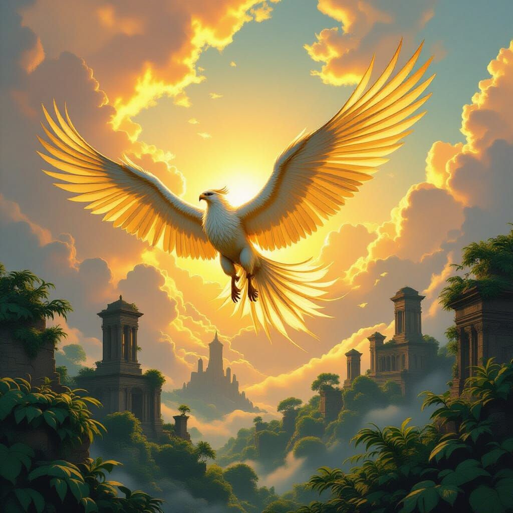 Griffin Soaring Over Fantasy Landscape in Epic Style