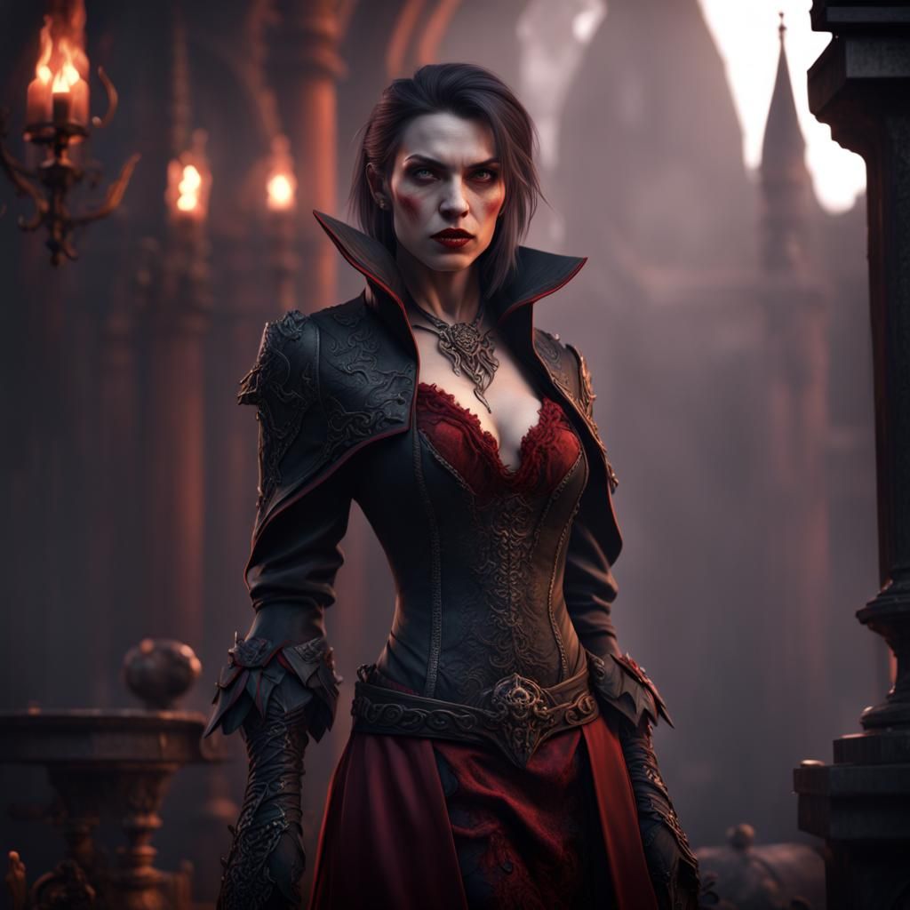 Strong Female Vampire in Detailed Matte Painting Style