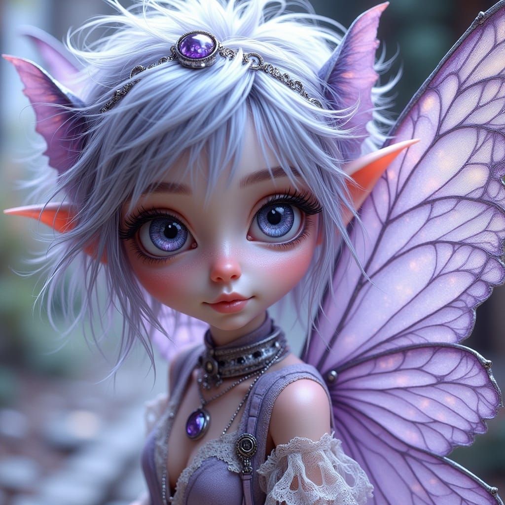 Violet Fairy with Steampunk Wings in Digital Art