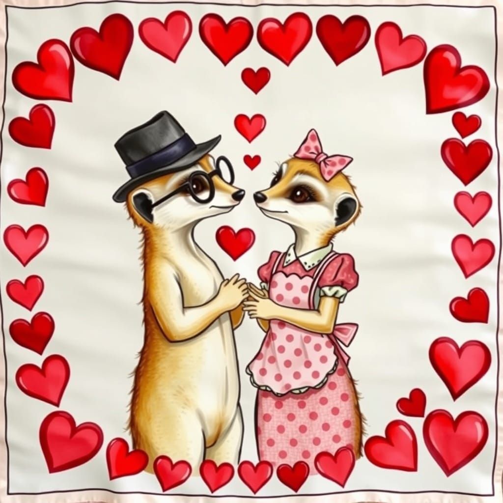 Whimsical Meerkat Couple in Vintage Style