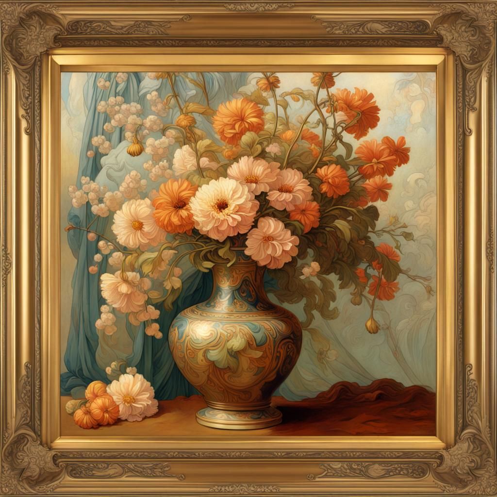 Flower Vase Still Life in Art Nouveau Style