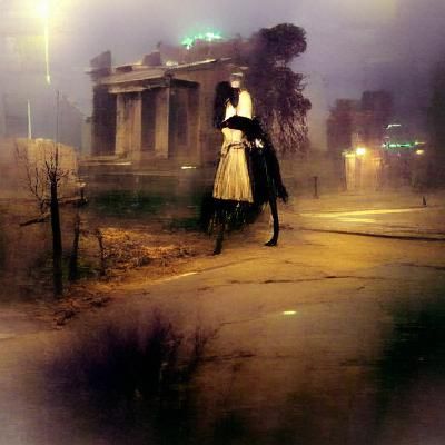 Victorian Goth Zombie in City at Night