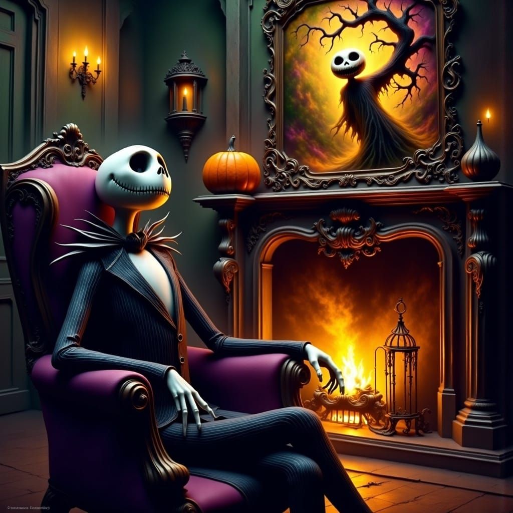 Jack Skellington Gazing at Christmas Painting