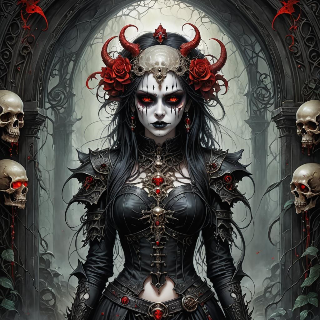 Gothic Punk Girl Portrait with Red Eyes