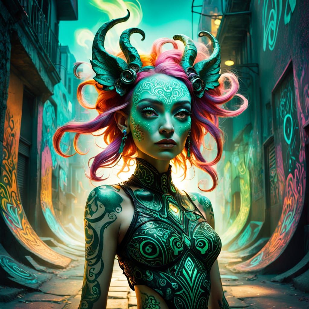 Vitiligo Elf in Surreal Utopian Dreamscape