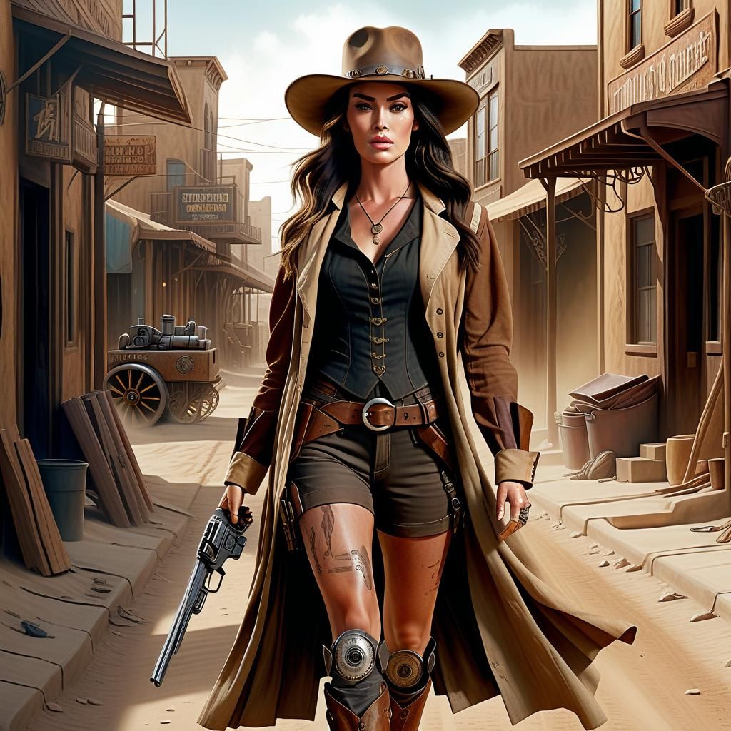 Gunslinger Portrait in Photorealistic Oil Painting Style