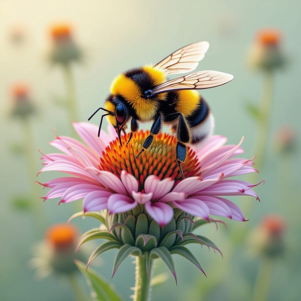 watercolor of a bumble bee on a Thistle Flower