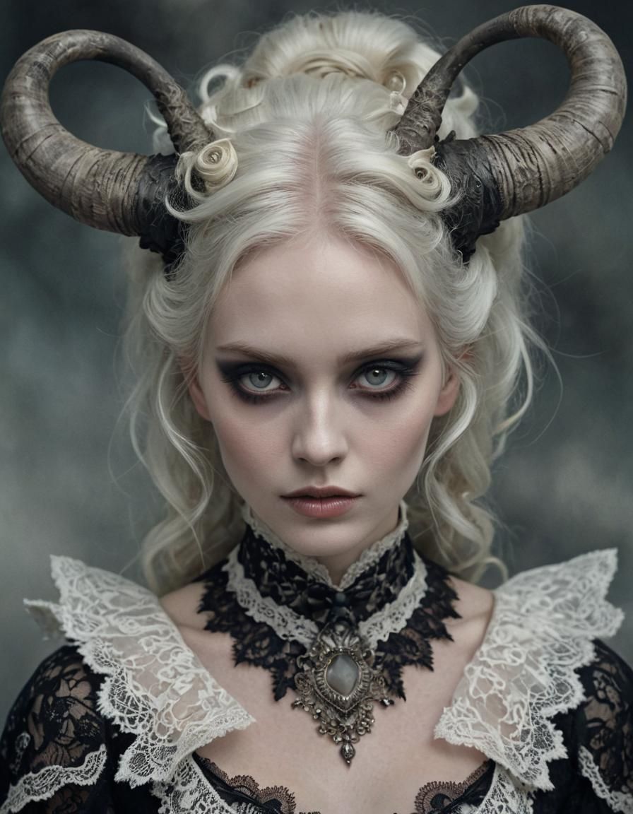 Ethereal Portrait with Horns in Digital Art Style