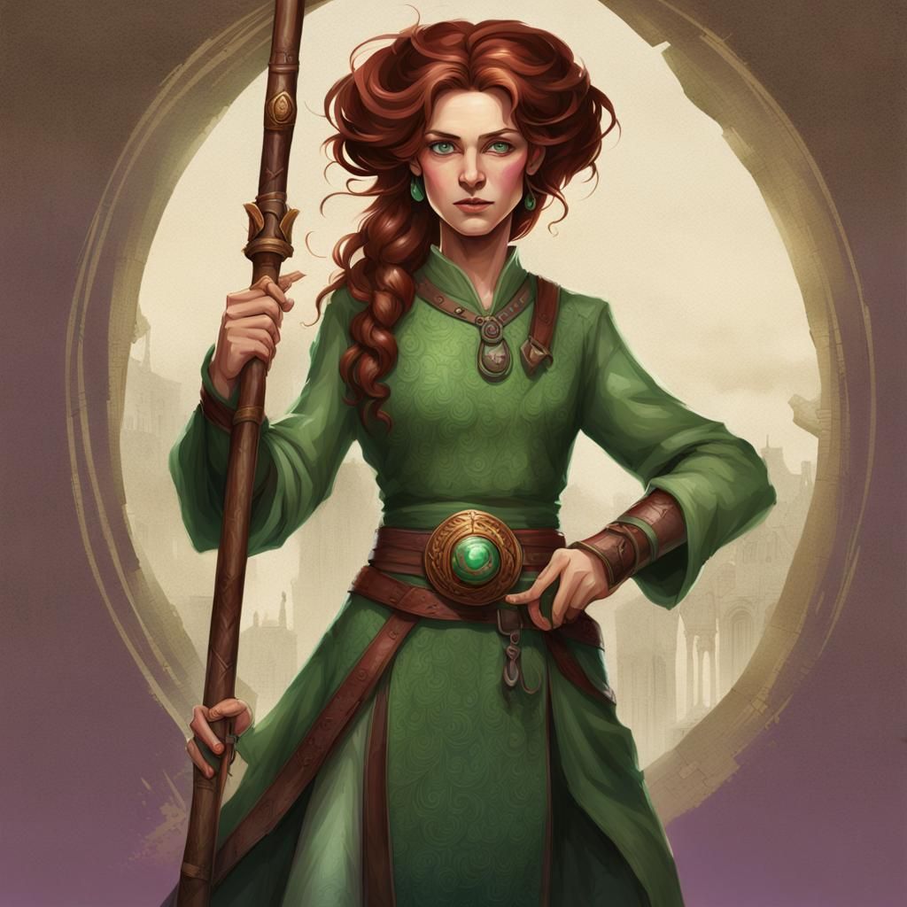 Fantasy Woman Portrait with Staff, Hyperdetailed Art