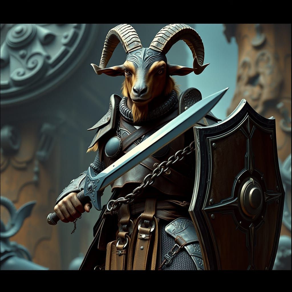 Goat Warrior in Dark Fantasy World