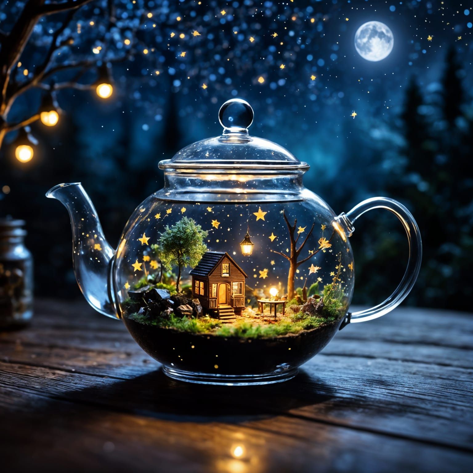 Miniature Starlit World in Teapot