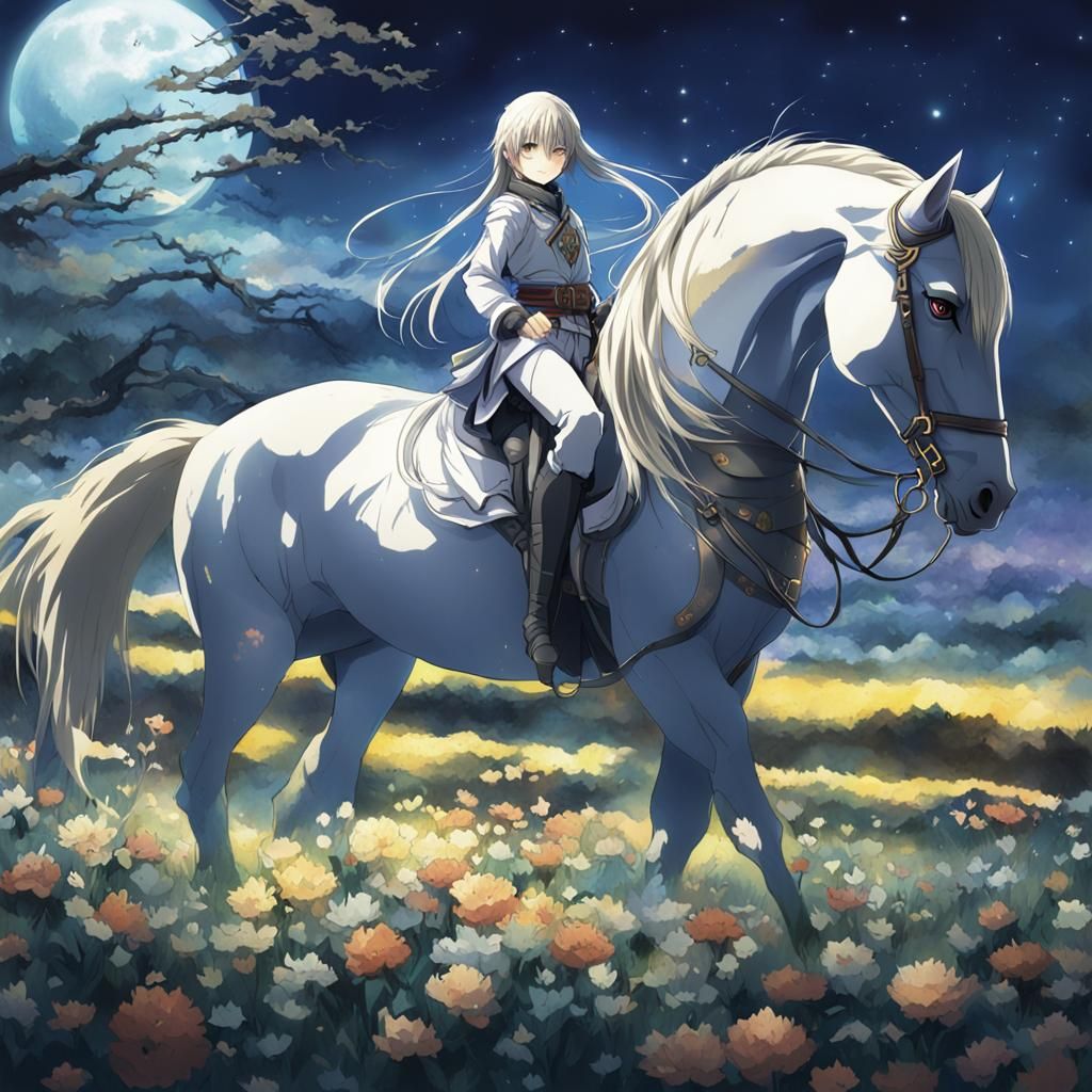 Anime Knight and Horse in Manga Style