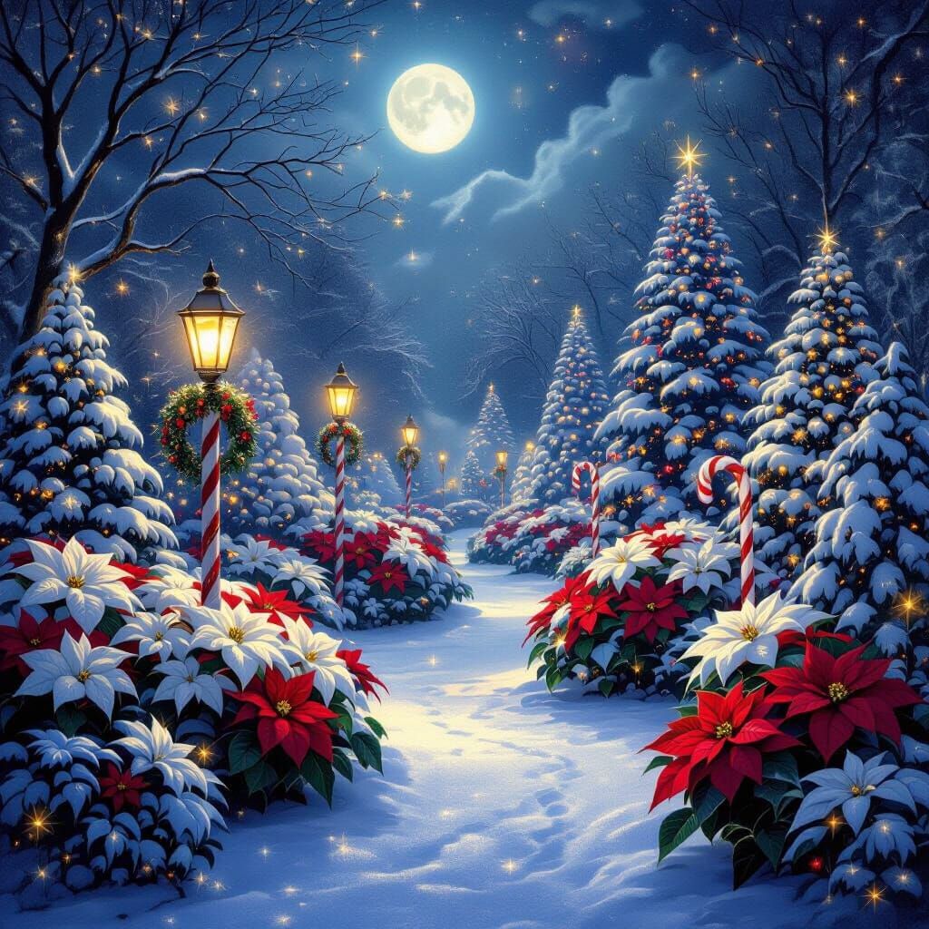 Ethereal Christmas Garden Under Moonlight