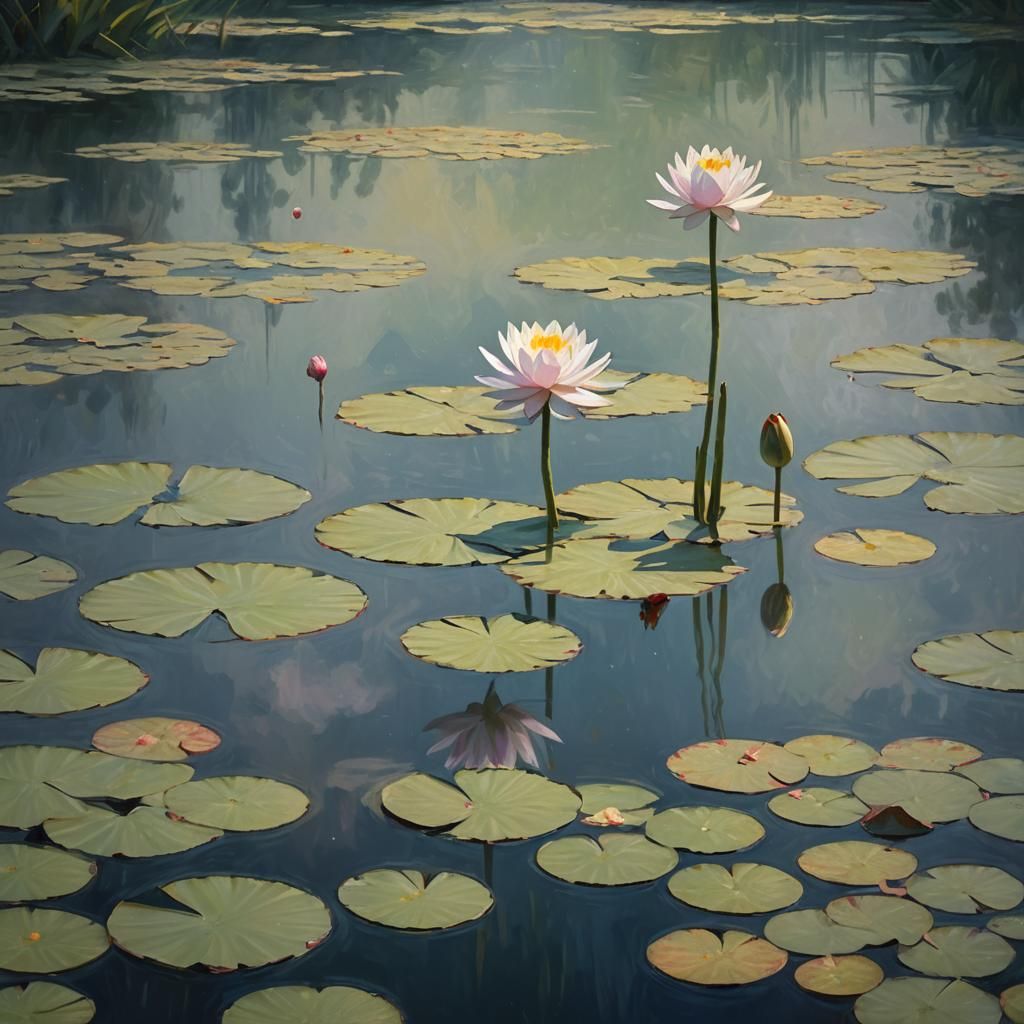 Luminous Water Lily in Oil Painting Style