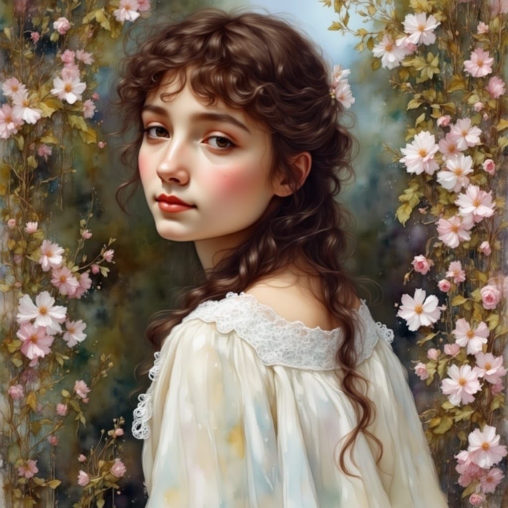 Gentle Woman in Impressionist Watercolor