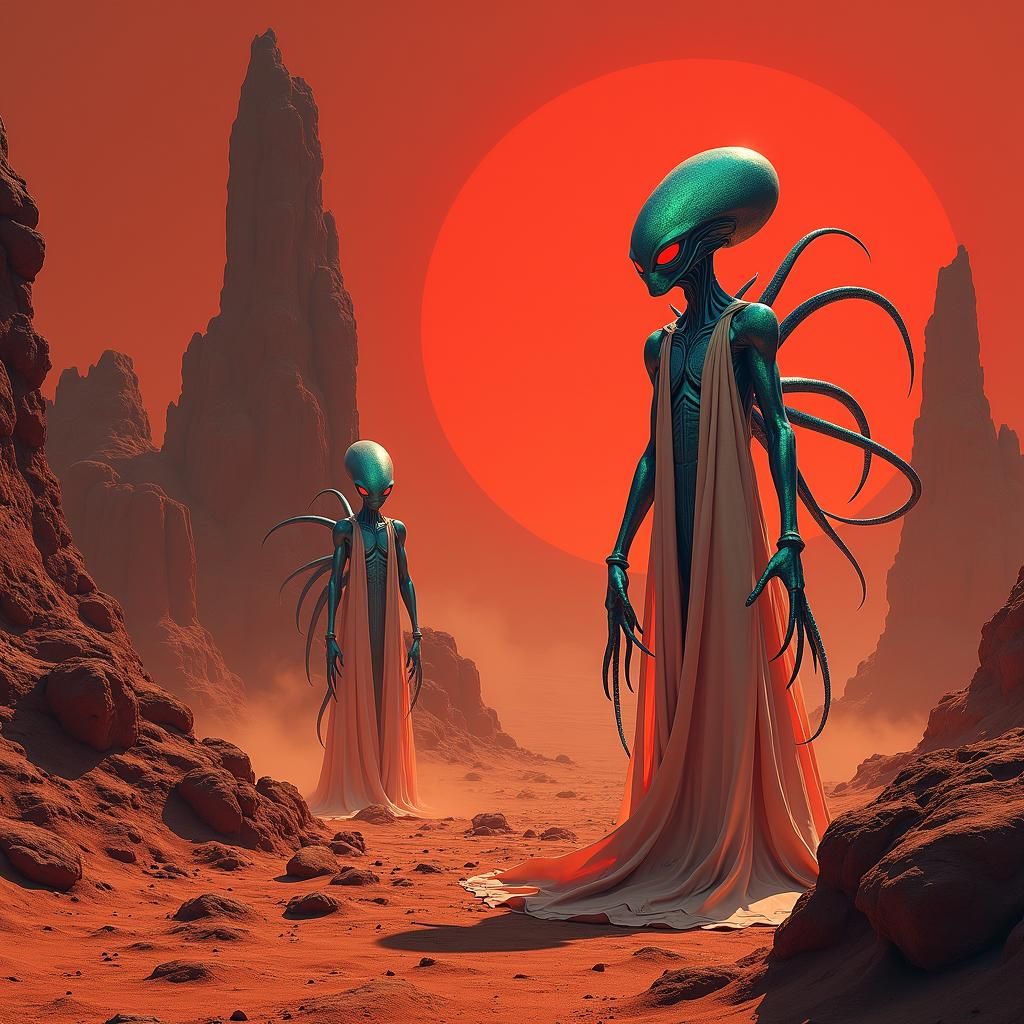 Octopus Aliens on Mars in Biomechanical Futurism Style