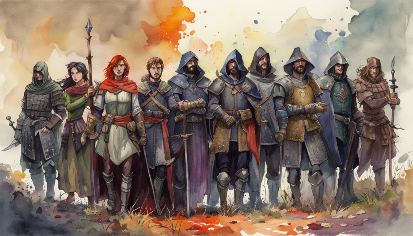 Dark Fantasy Adventuring Party in Watercolour