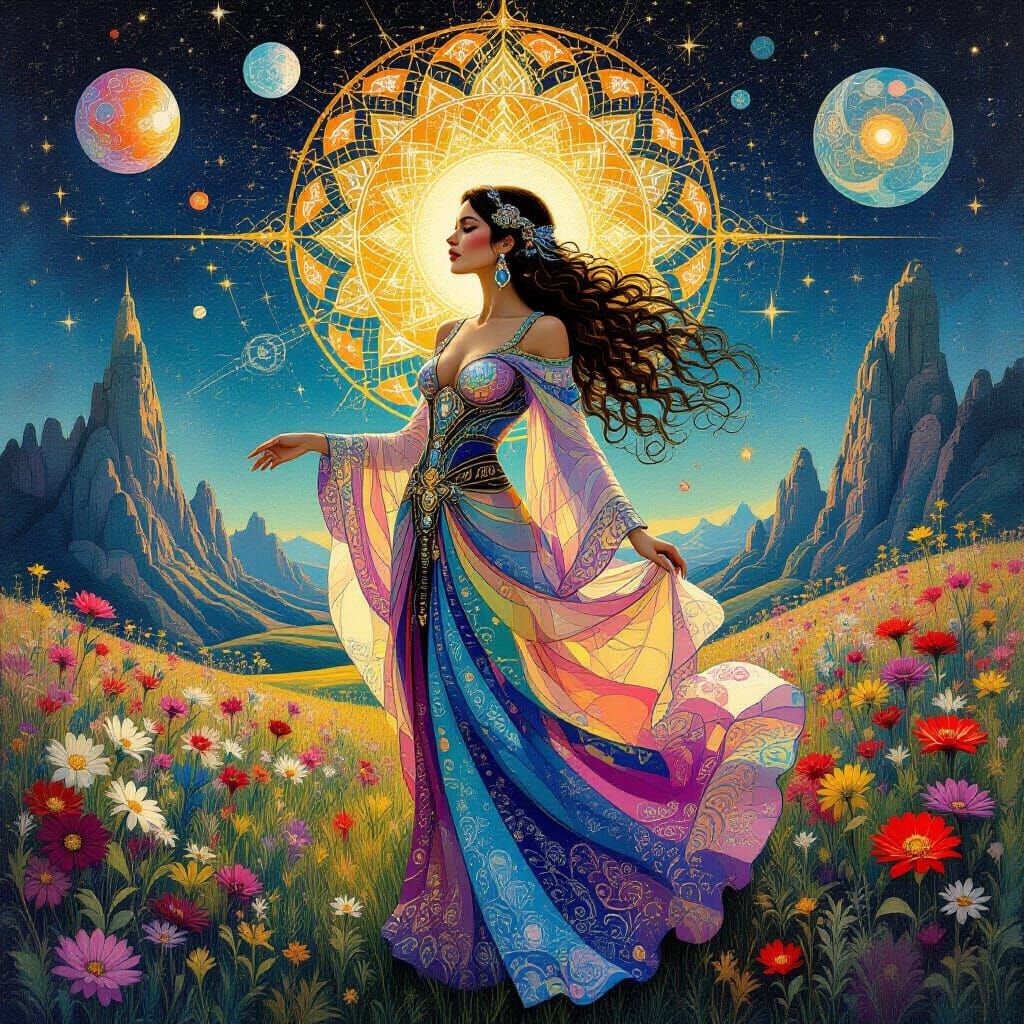 Dreamlike Woman in Biomechanical Landscape, Visionary Art