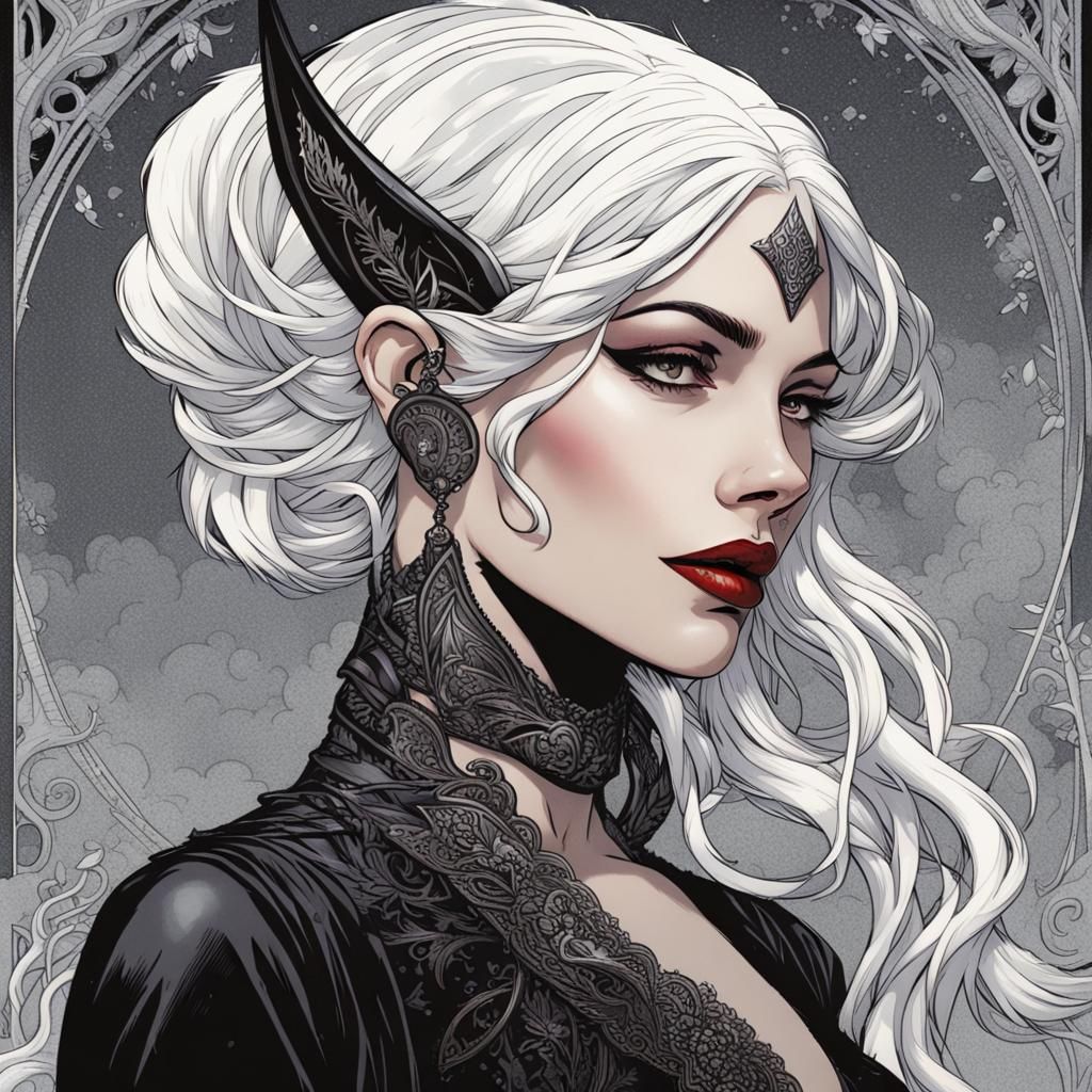 Elven Woman with Piercings in 1920s Comic Style