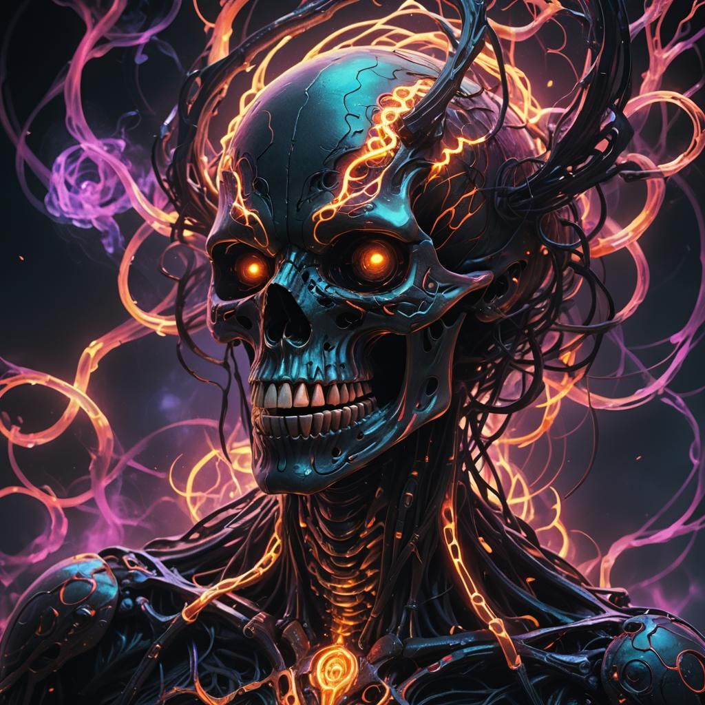 Ethereal Neon Skull Creature in Dark Fantasy Art