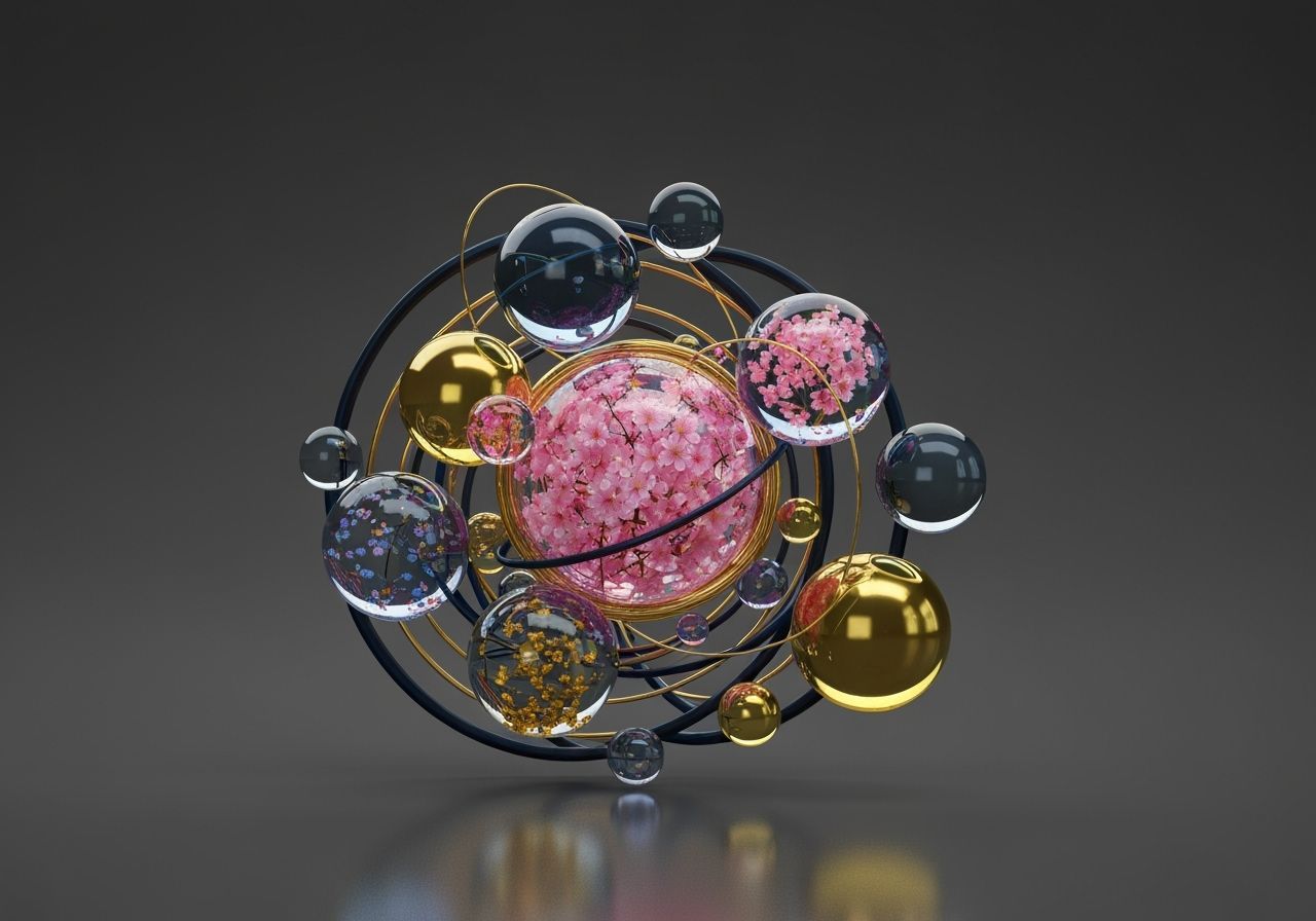 Futuristic Surrealist Sculpture of Glass Gold Flowers