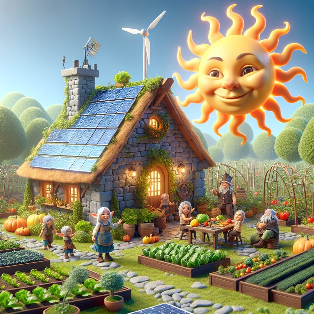 Charming Elves Thrive in Sustainable Solarpunk Haven