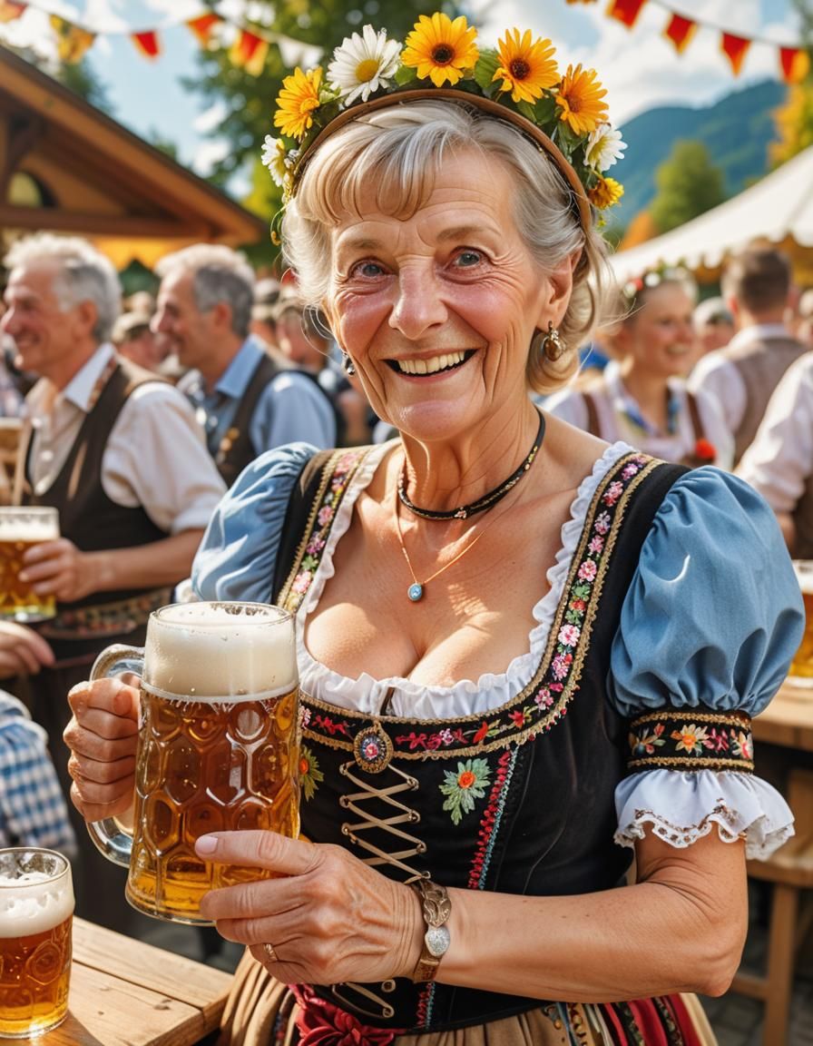 Joyful Bavarian Woman Celebrates Oktoberfest