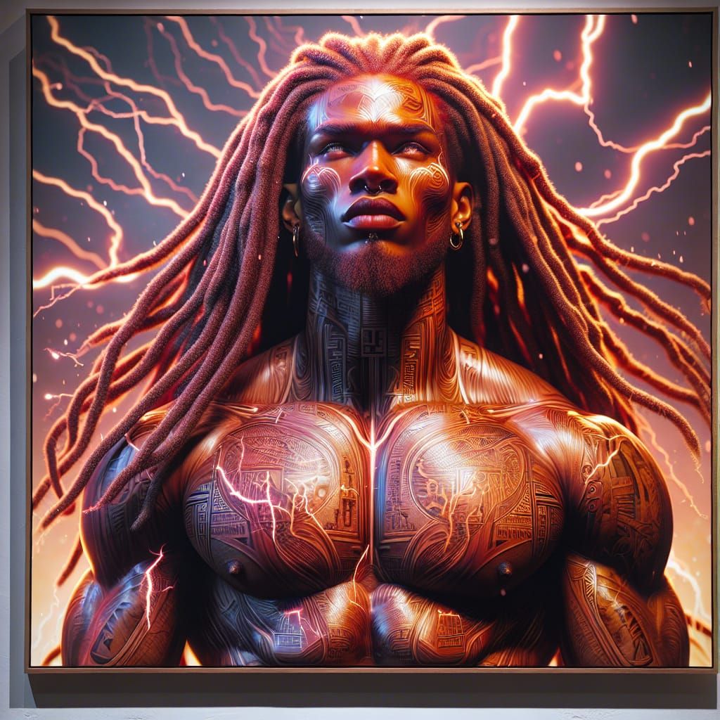 Caramel Deity Commands Lightning in Hyperrealistic Style