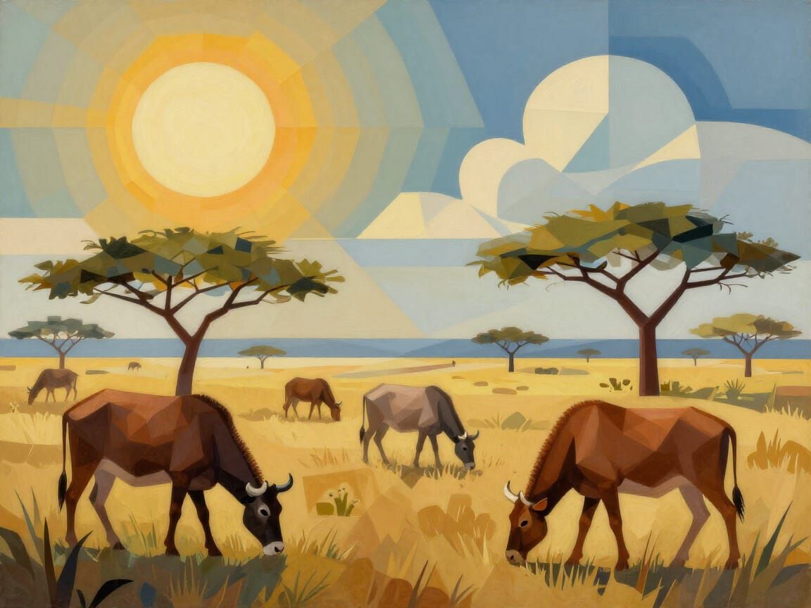 Cubist Savannah Animals in Geometric Art Deco Style