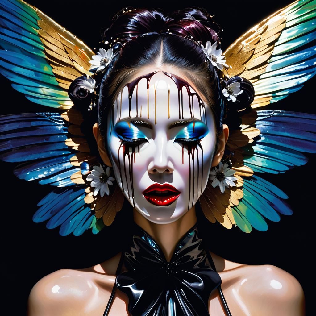 Wax-Coated Woman with Wings: Surreal Expressionist Art