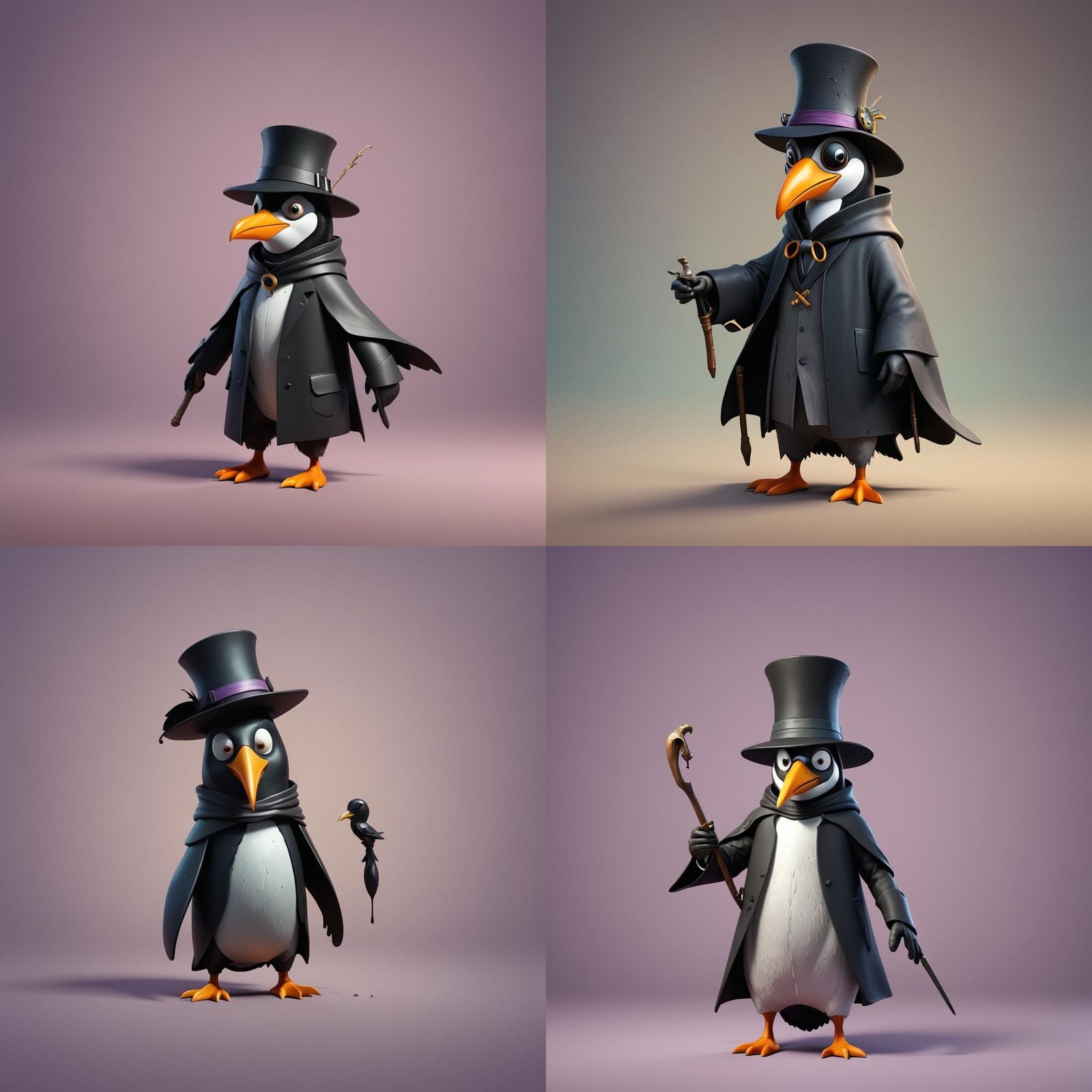 Penguin Plague Doctor: Pixar-Style 3D Rendering