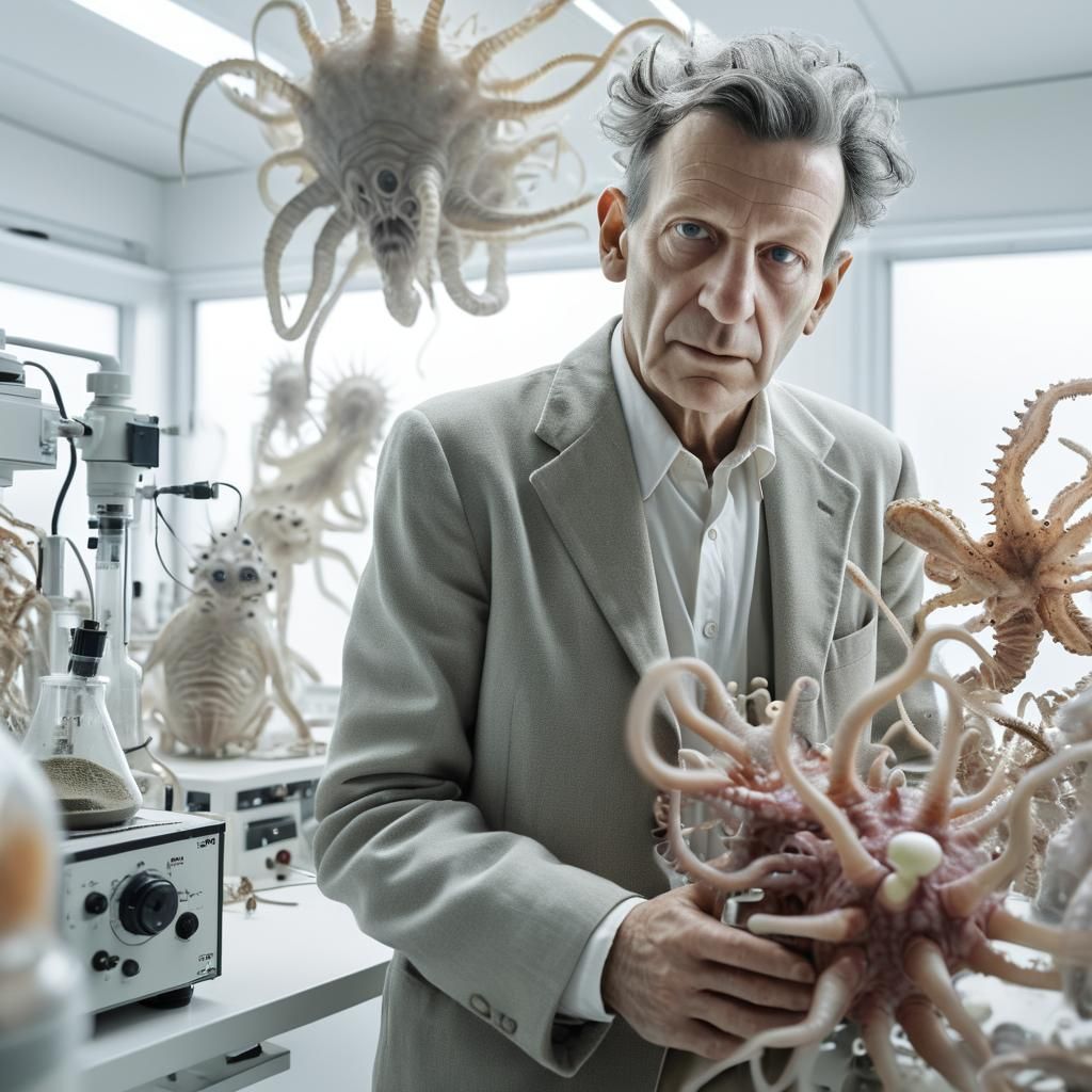 Surreal Portrait in Alien Lab, Hyperrealistic Photography