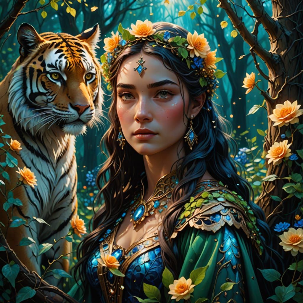 Fantasy Forest Princess in Vibrant Oil Painting Style