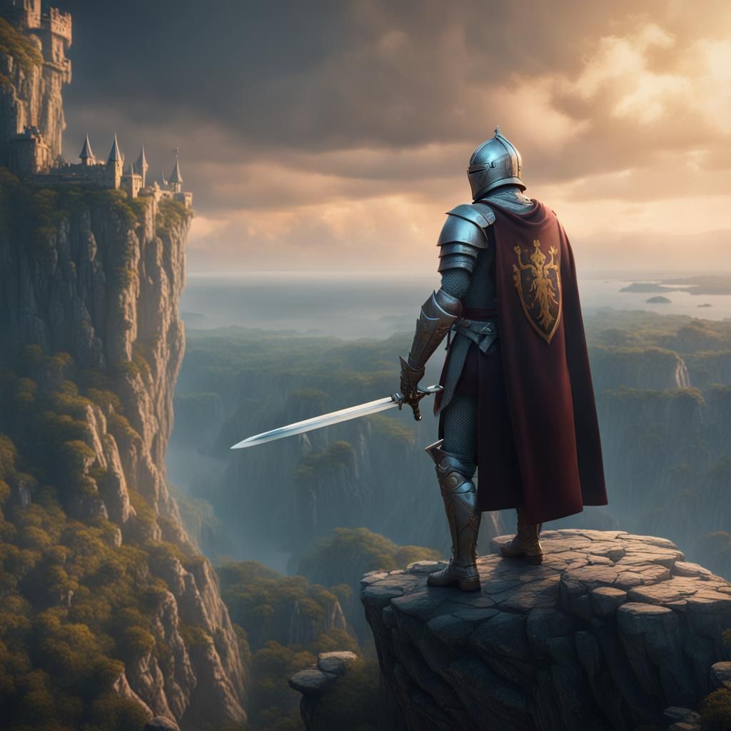 Knight Overlooking Kingdom: Detailed Matte Painting