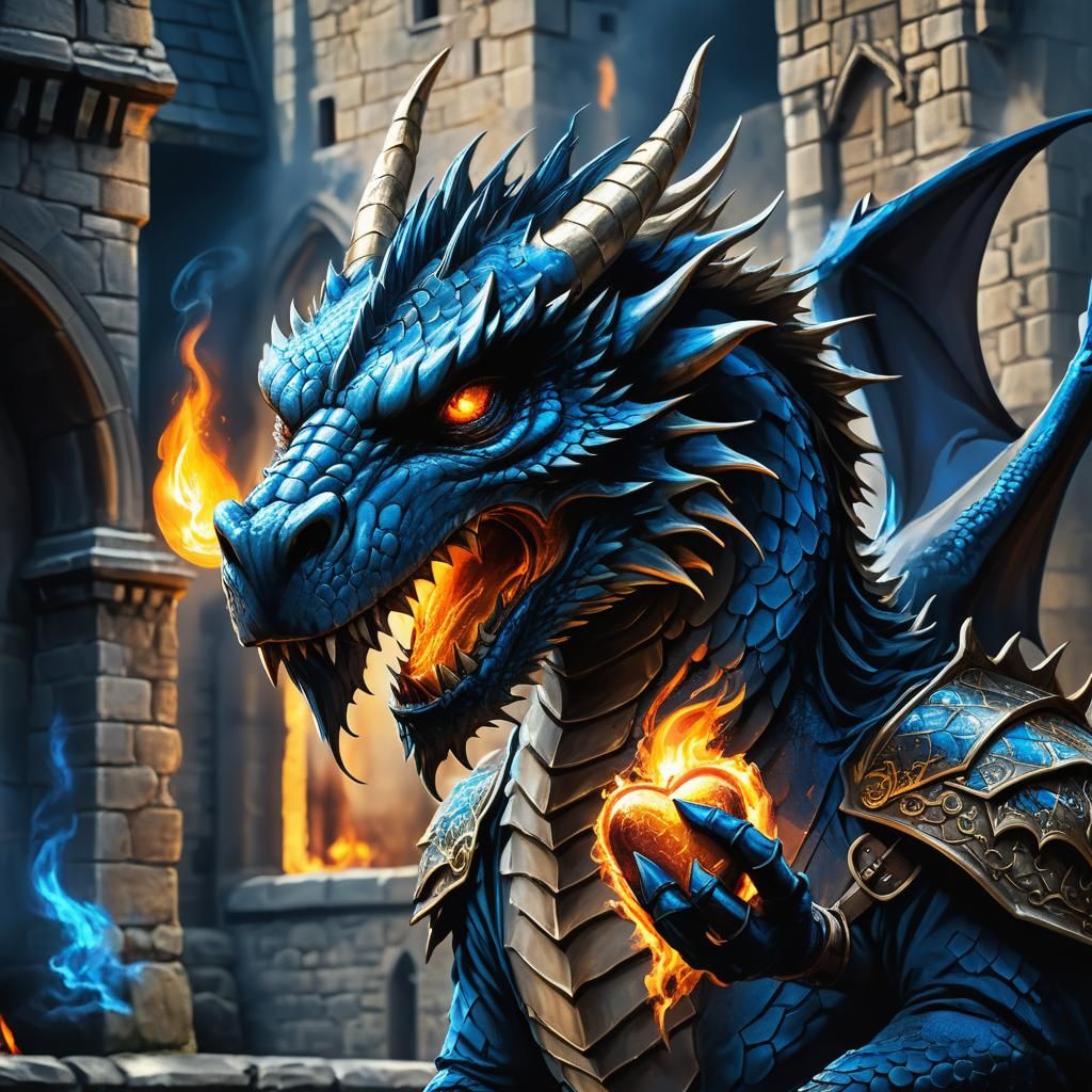 Medieval Dragon's Fiery Heart: Hyper-Realistic Fantasy Art