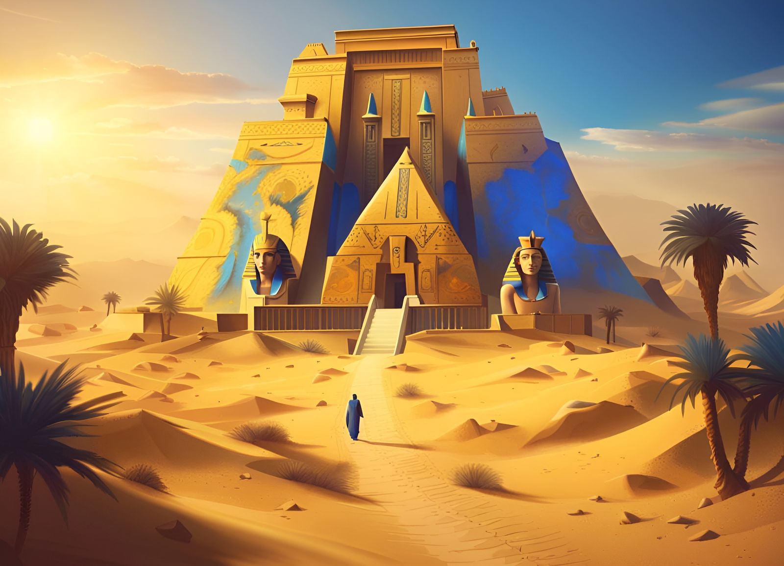 Egyptian Castle with Pharaohs in Desert Landscape