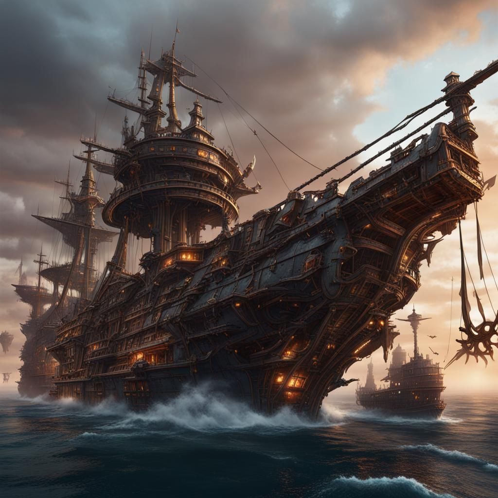 Fantastical War Ships in Detailed Digital Painting