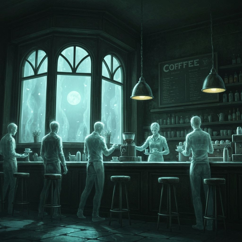 Macabre Coffeehouse on Spooky Moonlit Night