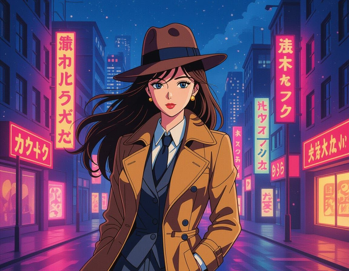 1980s Anime Noir Art: City Pop Album Cover Style
