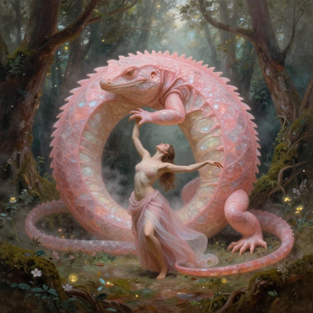 Ethereal Forest Dance in Waterhouse Tonalism Style