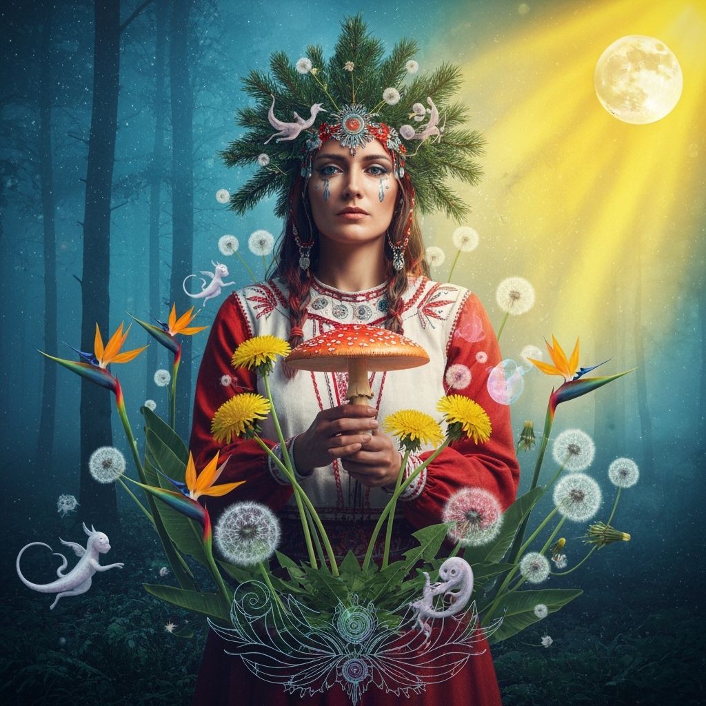 Cosmic Surrealist Shaman in Misty Forest